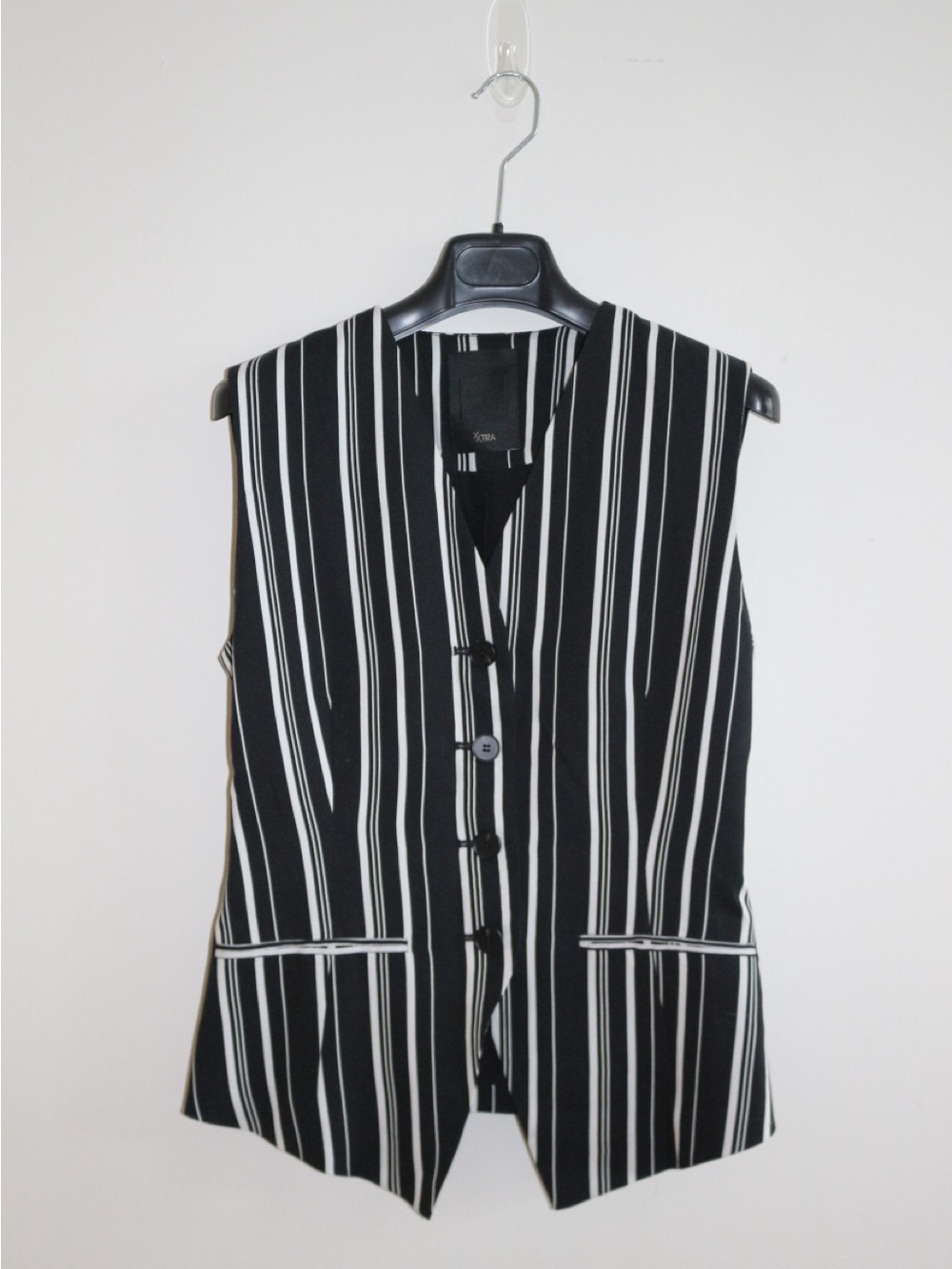 Striped Black & White Sleeveless Button-Front Vest